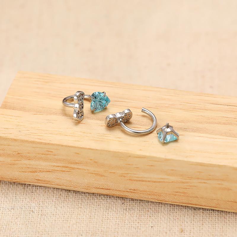 Sweet Heart Bow Horseshoe Ring & Pink Heart C-Shaped Spiral Earrings