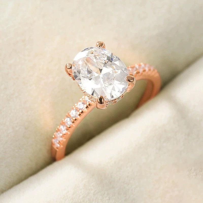 Arvaleff S925 Sterling Silver Women's Ring Set with 2 Carat 6x8 Rectangular Zirconia - European & American Hot-Selling.