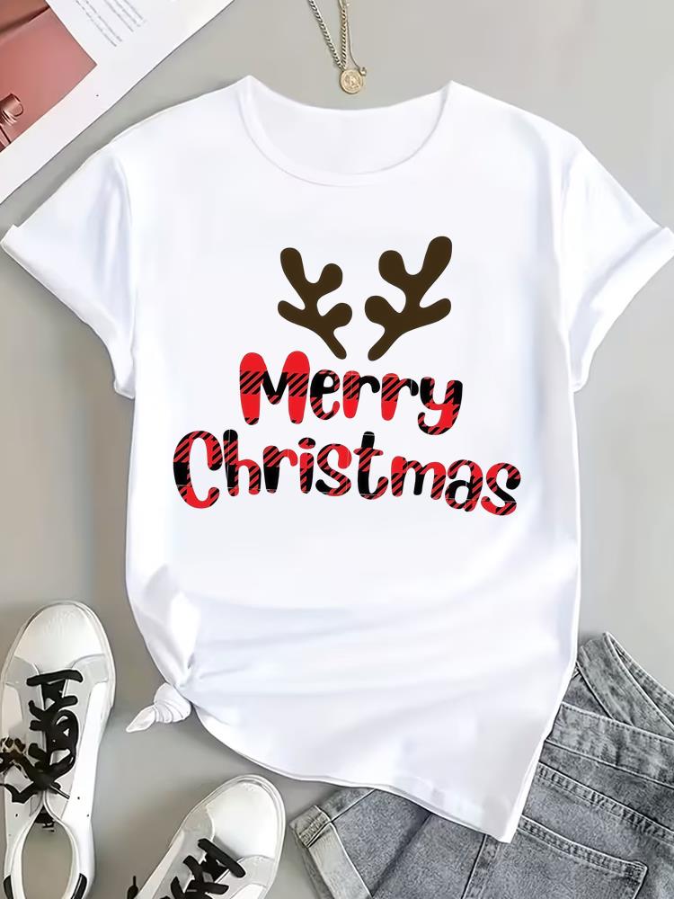 (Asian Size) Watercolor Tree Tee Top Print Christmas New Year Clothing T Shirt Women Fashion Festival Female Woman Short Sleeve Graphic T-shirts