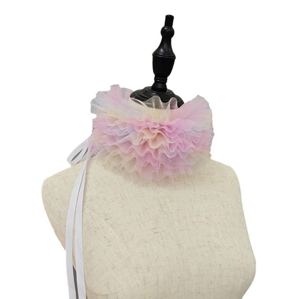 Women Colorful Mesh Layering Ruffled False Collar Ties Up Chokers Shawl Wrap Renaissances Small Neck Ruff Necklace Scarf