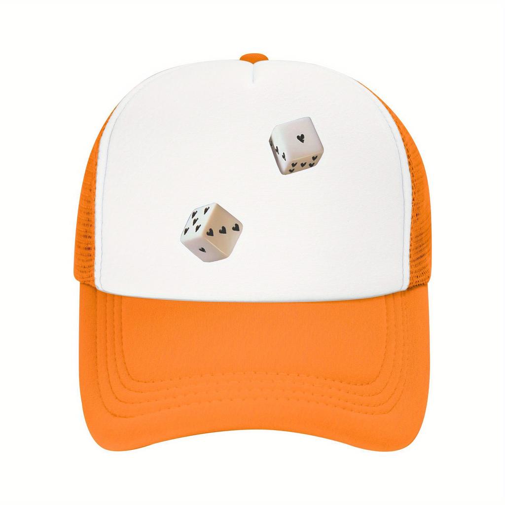 Heart Dice Trucker Hat Adjustable Breathable Mesh Baseball Cap Casual Outdoor Unisex
