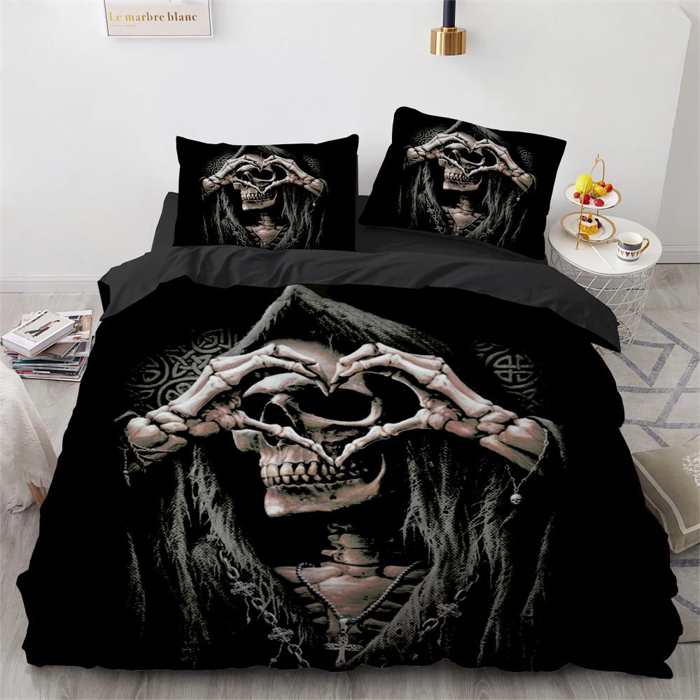 Ložní souprava s lebkami 3D potisk Vzor teroristických lebek Úsměv ducha King Queen Size Pro halloweenskou dekoraci Děti Dospívající Muži Povlak na přikrývku