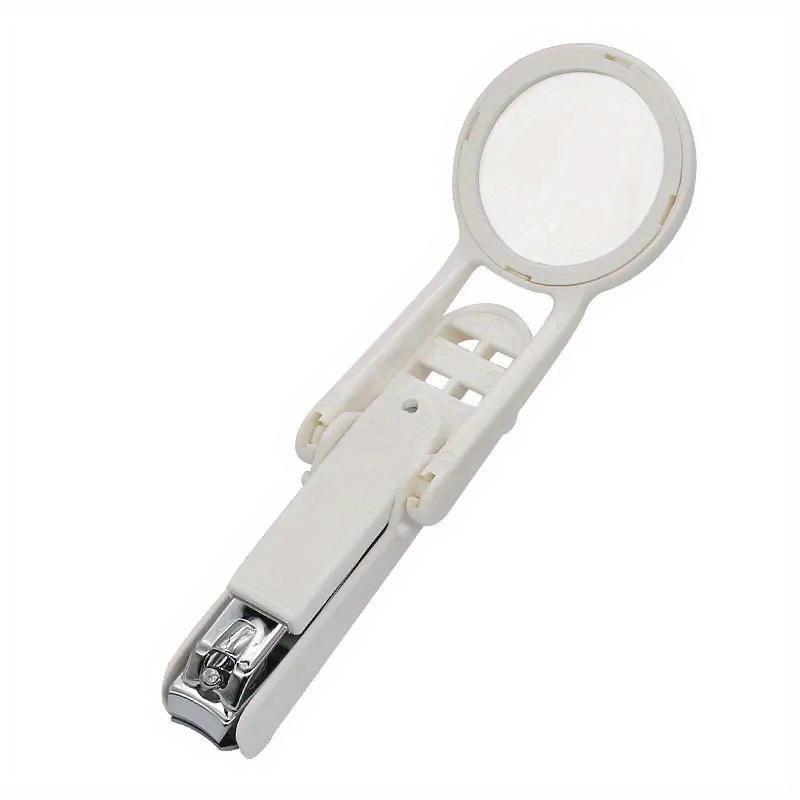 Multifunctional Magnifying Glass Nail Clipper Rotatable Magnifying GlassNailClipper Elderly Magnifying Glass Nail Clipper Stainless Steel Nail Clipper White