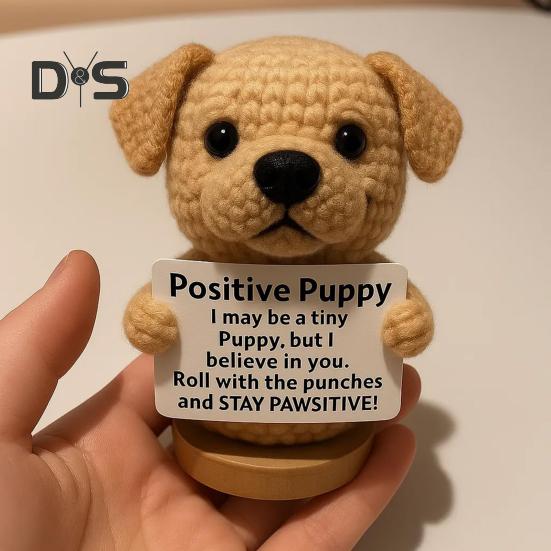 Szydełkowa Lalka Szczeniak Ręcznie Robiony Szczeniak Wsparcia Emocjonalnego z Kartą Inspiracyjną Pozytywna Mini Szydełkowa Ozdoba Pieska Prezent na Zachętę