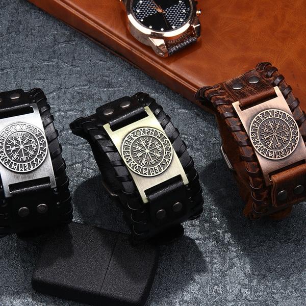 Viking Genuine Leather Bracelet Punk Leather Bracelet Nordic Leather Wristband