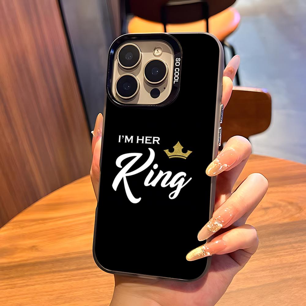 KING Queen Crown Letter Phone Case For IPhone17 Air 16 15 14 Plus 13 12 11 Pro 7 8 XS Max XR Silver Black Bumper Case
