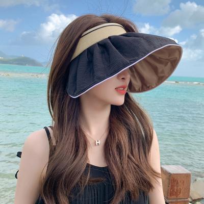 Women's Summer Sun Hat, Wide Brim Shell Design, Open Top, Outdoor Sun Visor Cap with Black Inner Coating