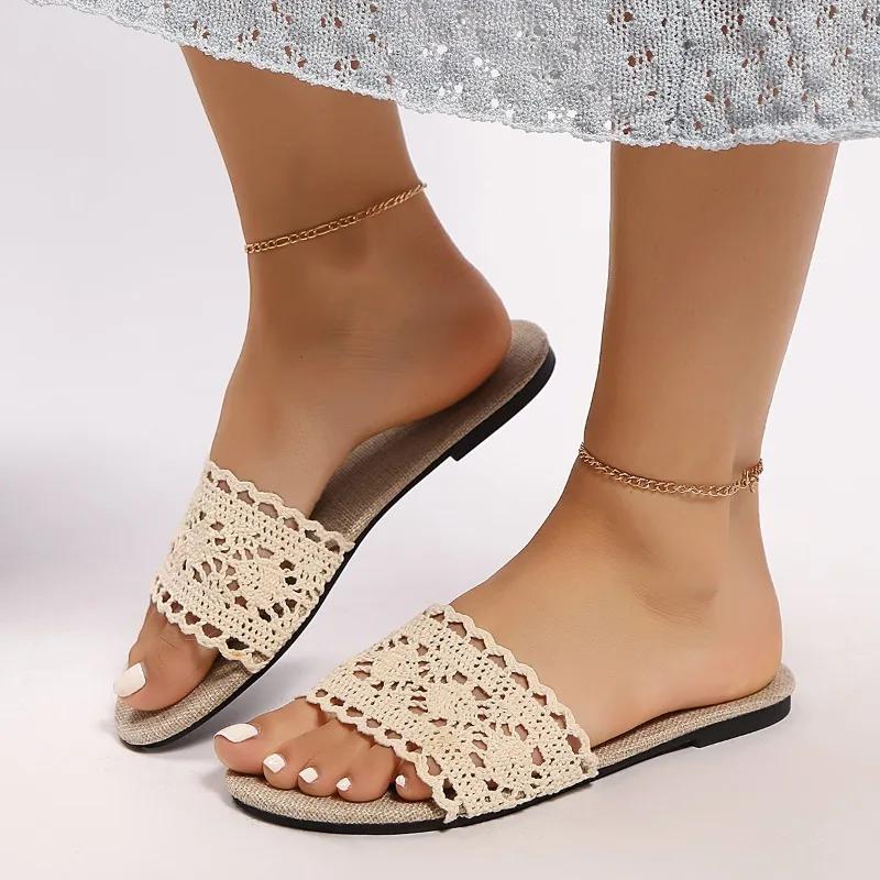 Fashion Fashion 2025 Basic Open Toe Women's Slippers Summer New Outdoor Daily Plus Size Light Soft Bottom Concise Flat Slippers Zapatos