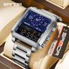 SANDA Stainless Steel Sports Square Dual Display Men's Quartz Watches Waterproof LED Digital Countdown Electronic Man Wristwatch