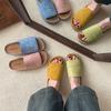 Retro niche yellow frosted leather one-word open-toed platform slippers women's summer wear casual shoes cool slippers