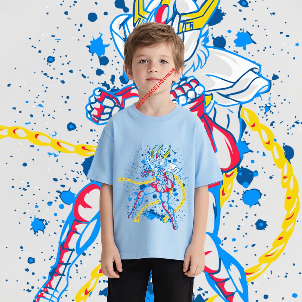 Saint Seiya Ikki Anime Printed Cotton T Shirt for Boys and Girls Kids Cartoon Graphic Tee Comfortable Casual Short Sleeve Top