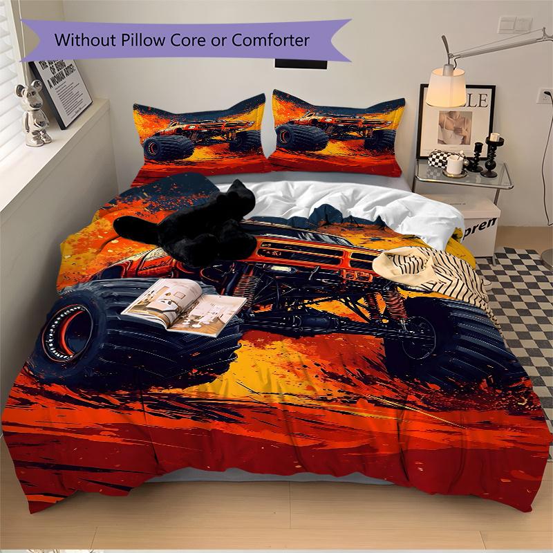 3pcs Monster Truck Home Decor Bedding Set-Universal Three-Piece Suit for Bedroom, Guest Room, Living Room, Hotel-Perfect Gift for Fans, Trav