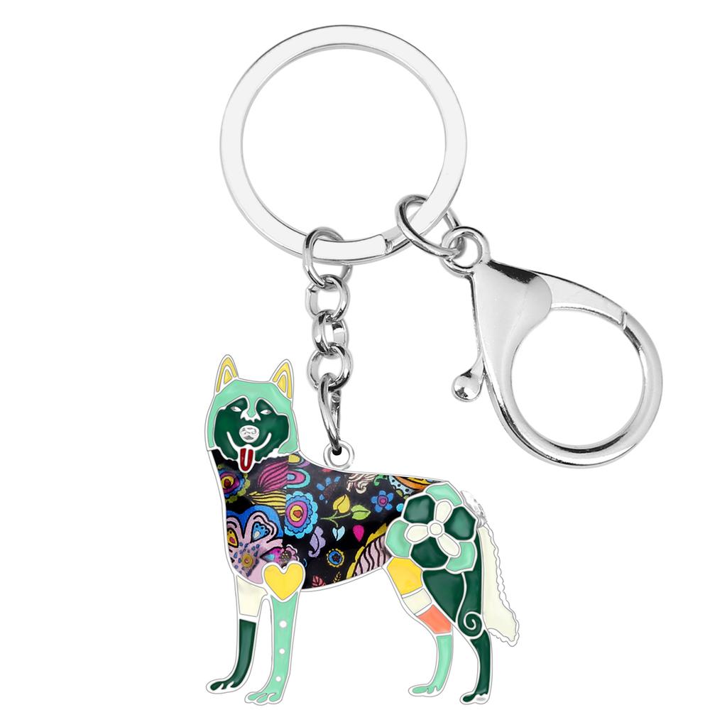 WEVENI Siberian Husky Keychain - Acrylic Alloy Dog Keyring, Cute Pet Jewelry Gift For Dog Lovers