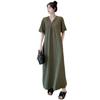Retro Hepburn Style Plus Size Zipper Dress - Solid Color, Loose Fit Long Dress for Women
