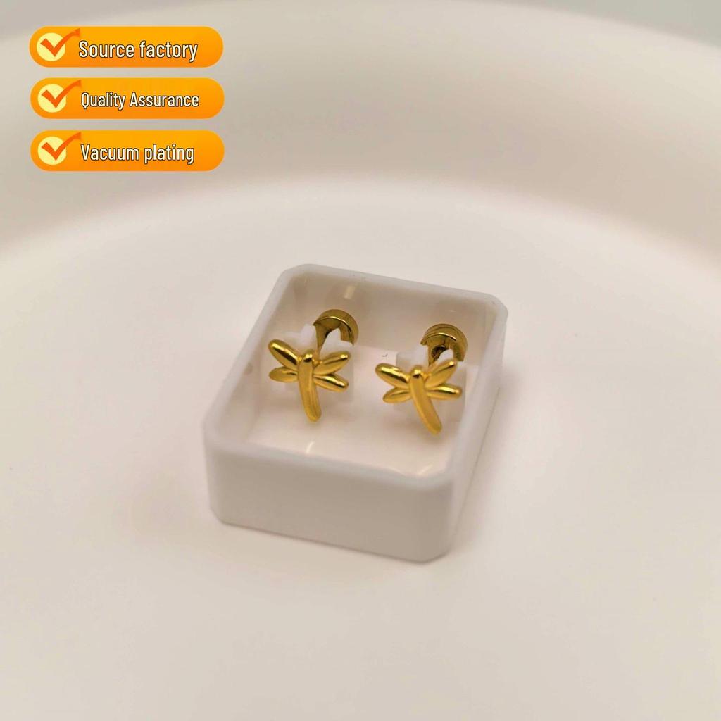 Kreslené náušnice pecky s vážkou: Všestranná náušnice z titanové oceli s designem zvířat a hmyzu pro dívky.