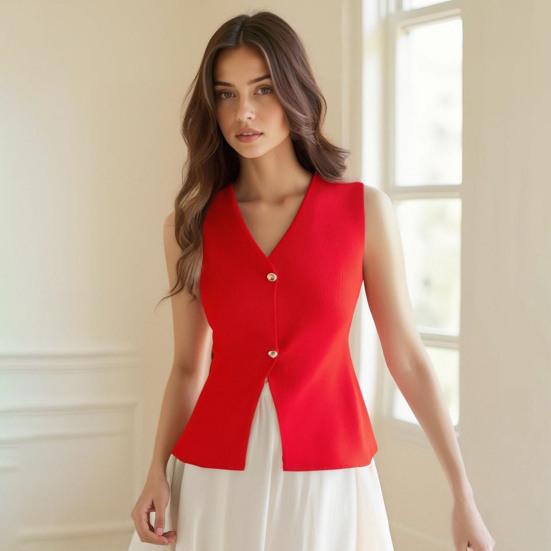 Women's Summer V Neck Vest Button-up Sleeveless Suit Jacket Waistcoat Casual Business Blazer Vest Top