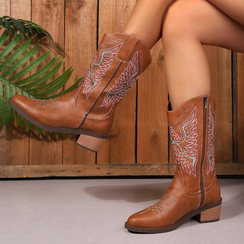 Autumn New Martin Boots Western Cowboy Boots Women's Boots Embroidered Tall Heel Medium Heel Women's