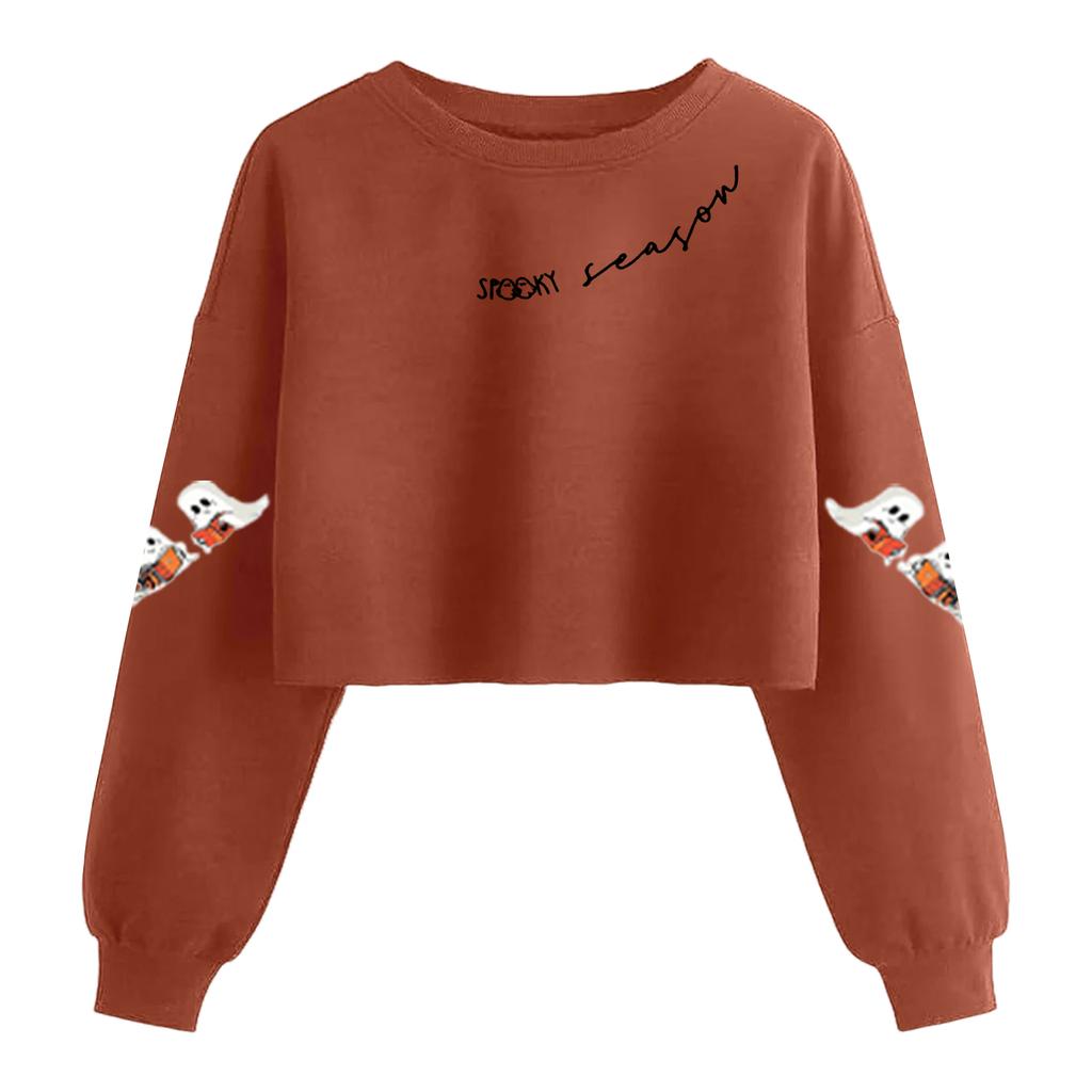 Women's Fashion Halloween Printed Navel-Exposed Long Sleeve Pullover Sweatshirt