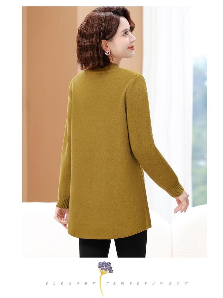 220 Jin Plus Size Middle-Aged & Elderly Women's Round Neck Pullover Sweater, Autumn/Winter, Loose Fit, Base Layer.