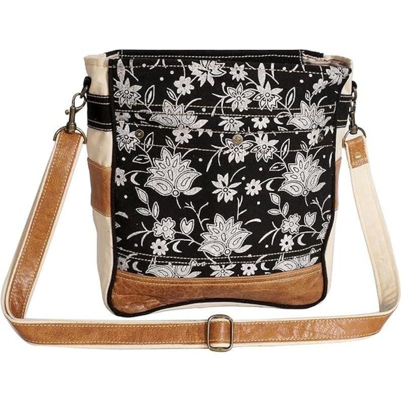 SEL De MER Upcycled Blossom Print Canvas & Leather Shoulder Bag, Canvas Crossbody Bags, and Leather Shoulder Bag, Crossbody Bag for Women.