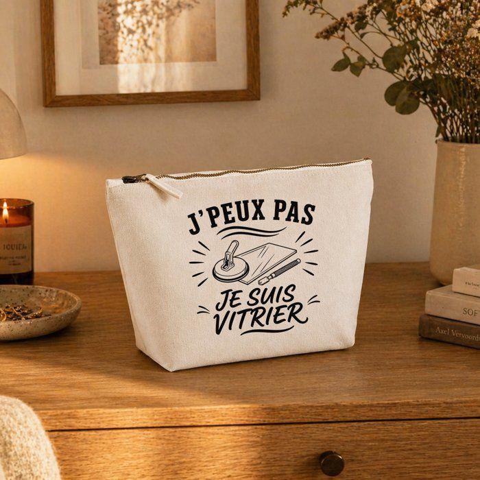 Trousse de toilette - PLANETEE - J'peux pas minimaliste - Beige - 100% coton - 3 L - Zip métal