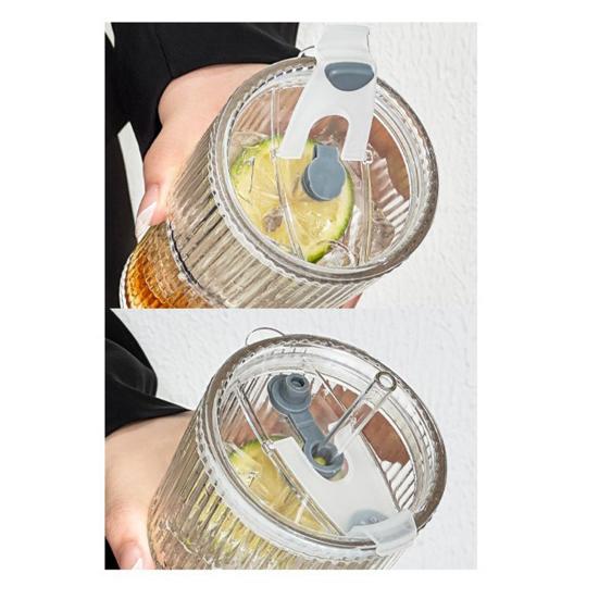 2Pcs Iced Coffee Glass with Lid And Straw, 600ml Capacity Ribbed Tumbler, Reusable Cold Drink Cup for Home Travel, Fits Car Cup Holder