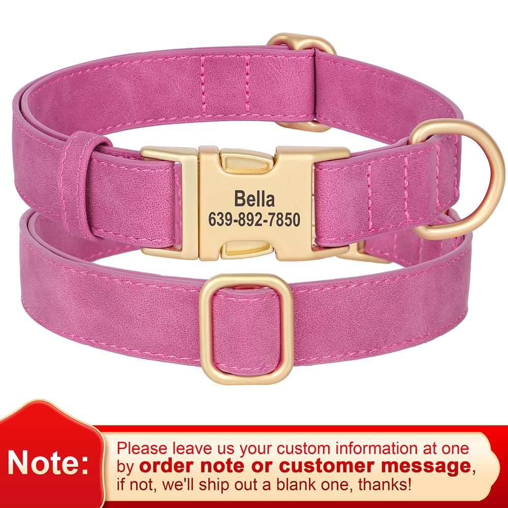 Personalized Dog Collar PU Leather Dog Collars Free Custom Metal Buckle Pet Necklace for Small Medium Large Dogs Pitbull Bulldog