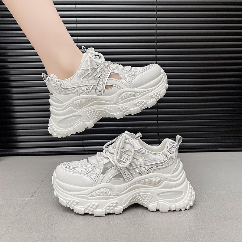 

Thick-soled hollow dad shoes women s 2025 new summer shoes versatile breathable mesh rhinestone casual sports sandals 35