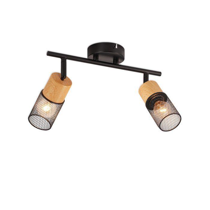Plafonnier - NETTLIFE - Spot en bois et métal - 2x E14 - Orientable 350° - Noir