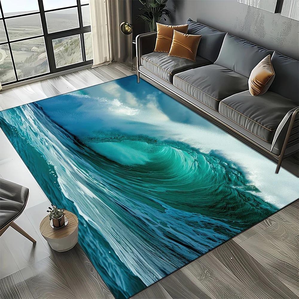 Blue Green Seawater Sea Wave Carpet Scenery Carpet Rug for Living Room Bedroom Home Sofa Home Decoration Non-slip Floor Mat