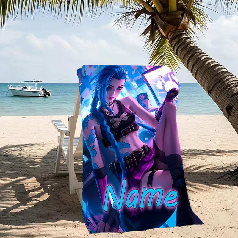 Customizable personalized beach towels League of Legends Jinx themed designs.Suitable for the beach, yoga, sports;ideal as beach accessories