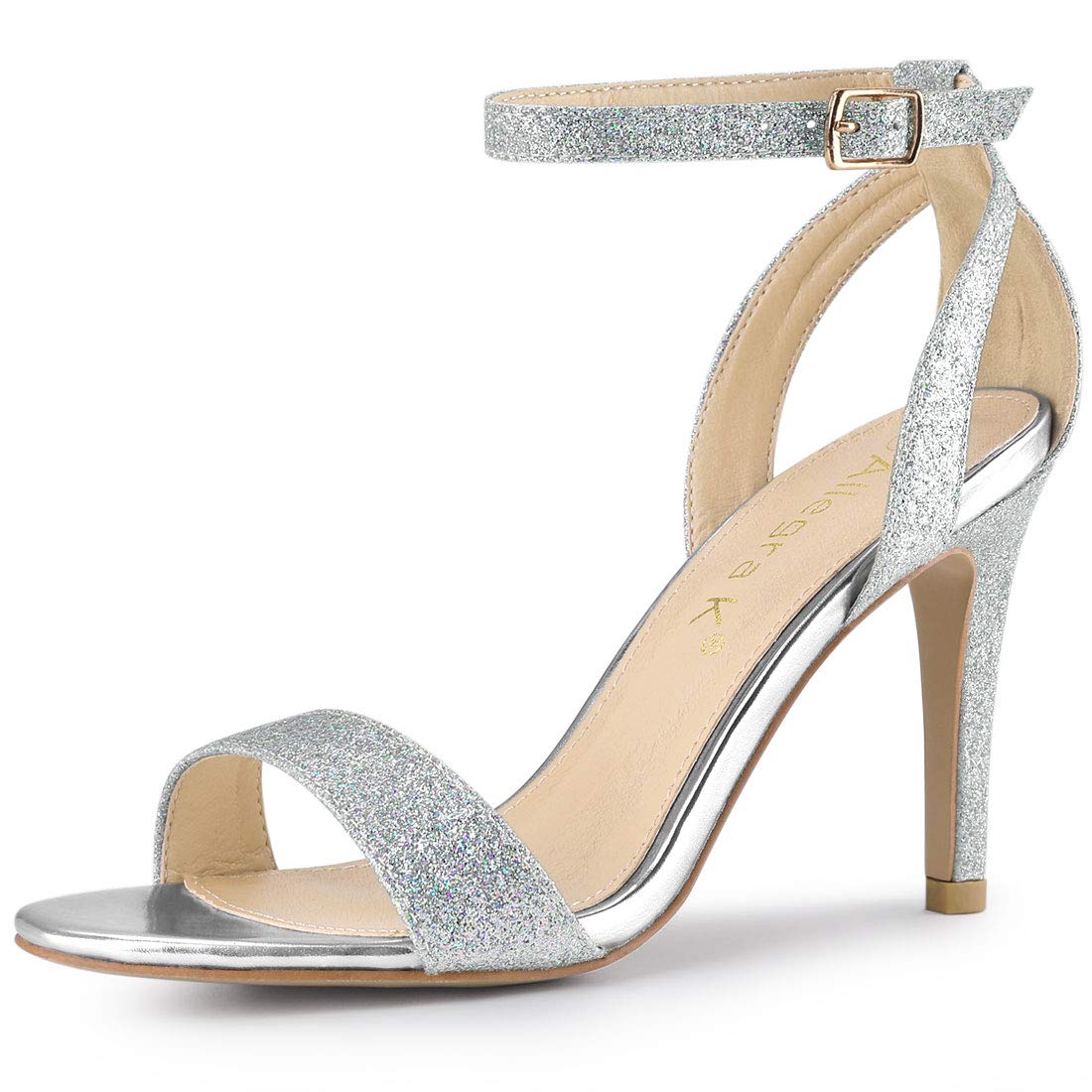 

Allegra K Women s Silver High Heel Sandals with Ankle Strap and Open Toe Stiletto Heels, Size 24.5cm