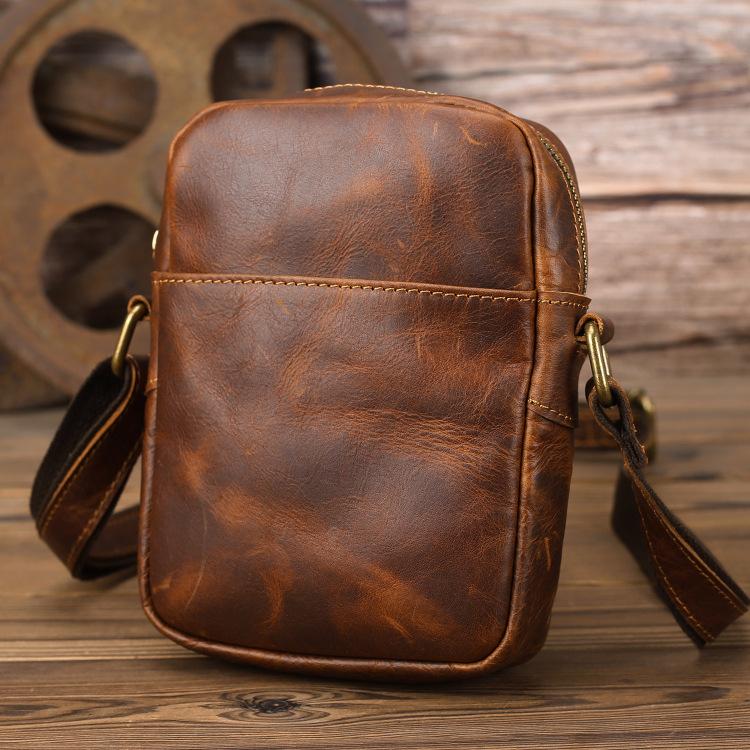 New Men's Shoulder Bag Leather Men's Bag Messenger Small Backpack Mini First Layer Cowhide Tide Brand Small Bag Men's Soft Bag