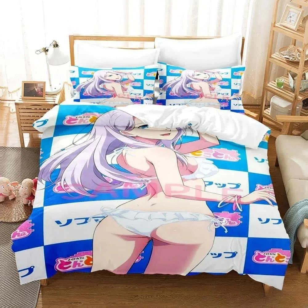 3D Anime Akiba Maid War Bedding Collection Single Twin Full Queen King Size Bed Collection Adult Kid Bedroom Duvet Cover Collections Home Textiles