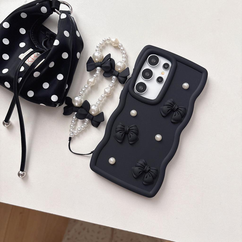 Bowknot Pearl Chain Rope Phone Case For Samsung Galaxy for Samsung Galaxy S26 Ultra S25 Plus S22 S21 S23 S24 FE Cover