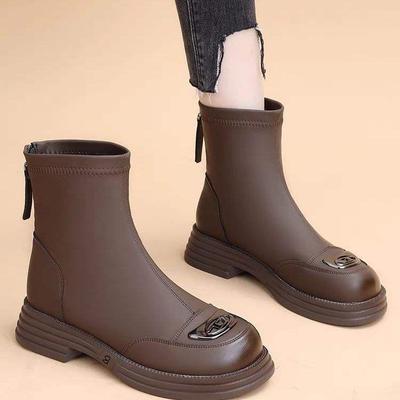 Echtes weiches Leder Dicke Ferse Kurze Stiefel Damen 2025 Herbst und Winter Neue Martin Stiefel Ausländische Weiche Sohle Dünne Stiefel Dicke Sohle Samt Baumwollschuhe
