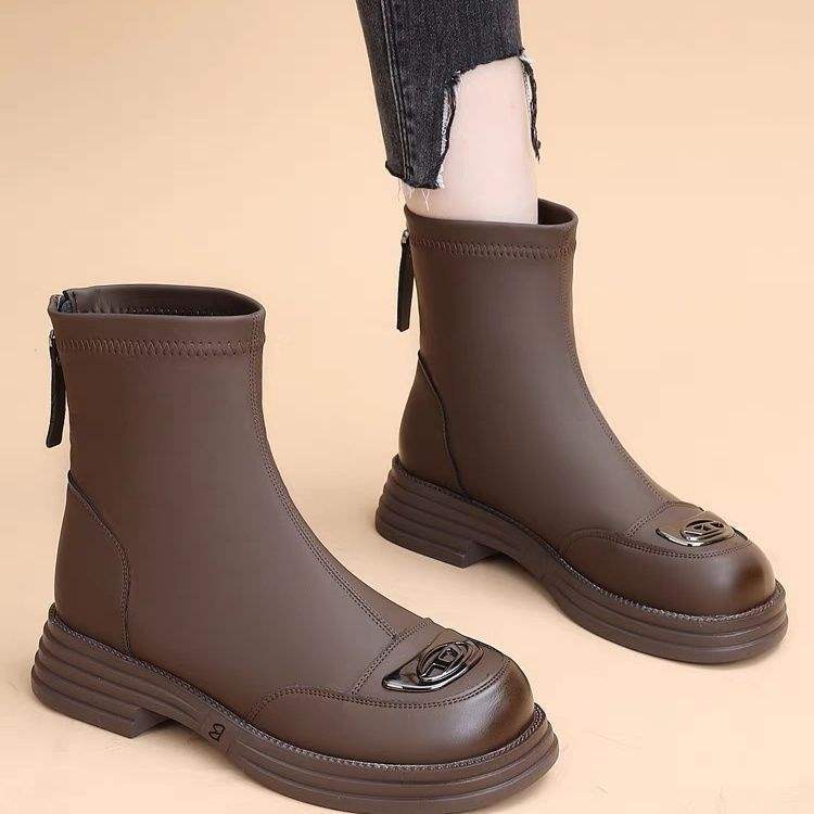 Real soft leather thick heel short boots women's 2025 autumn and winter new Martin boots foreign soft sole thin boots thick sole velvet cotton shoes
