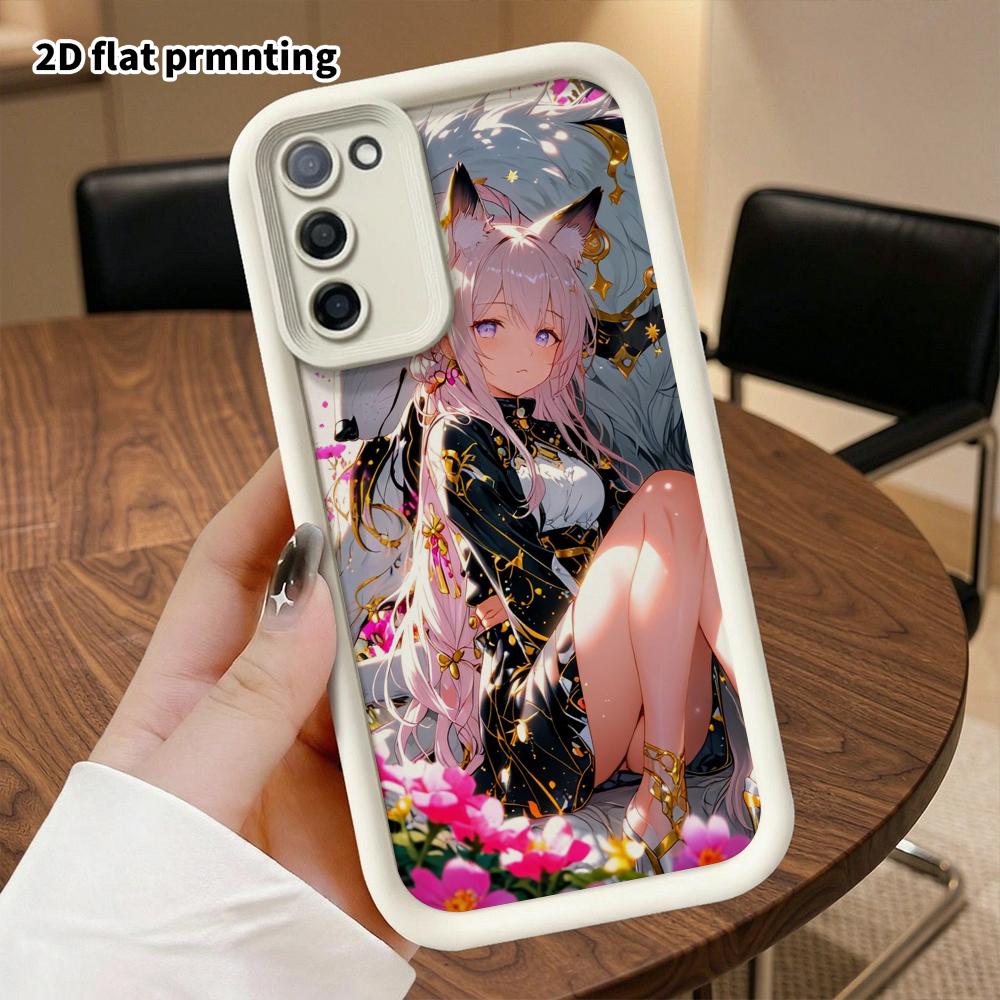 Phone Case: 2D Flat Samsung Galaxy A34 A35 M05 M06 S20 S22 S21 FE Plus 5G Tiered Protective Case, Girl with White Wolf, Christmas and Halloween Gift