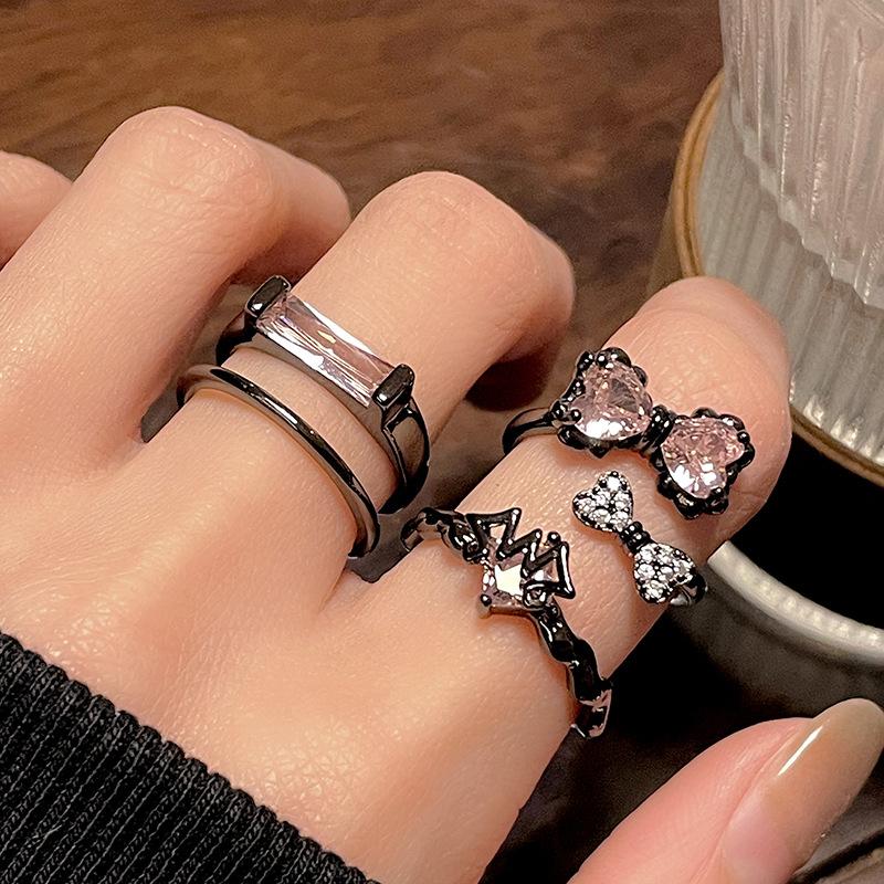 Sweet And Cool Temperament Bow, Pink Diamond Zir*****Pen Ring, Women'S Cold Wind Niche Design High-End Ring