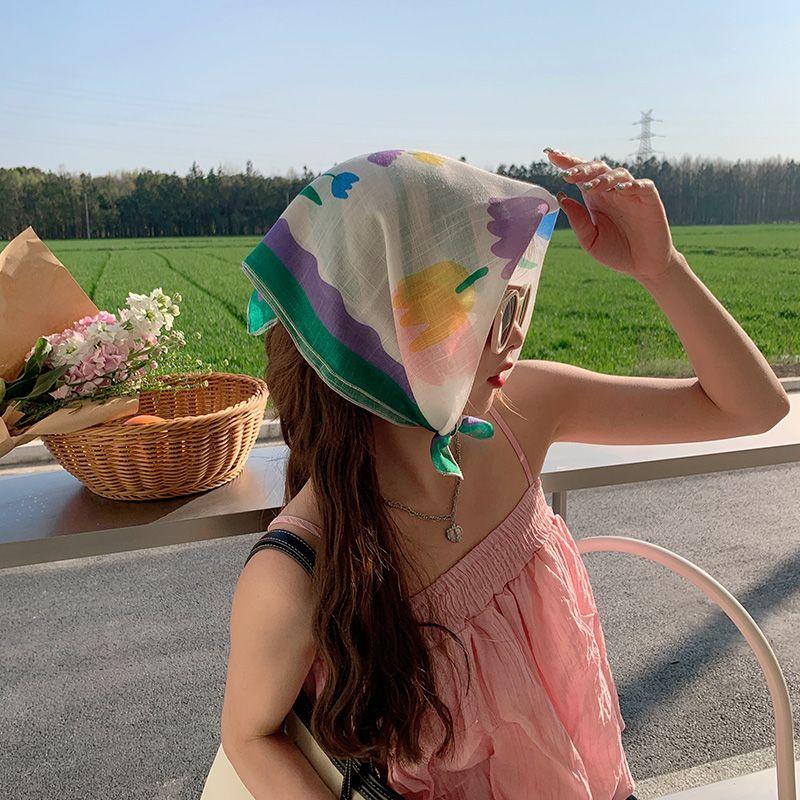 Sweet Small Square Scarf: Summer Breathable Gauze Scarf for Women Elegant Headscarf Stylish Decorative Hair Tie Floral Neck Scarf & Wrap