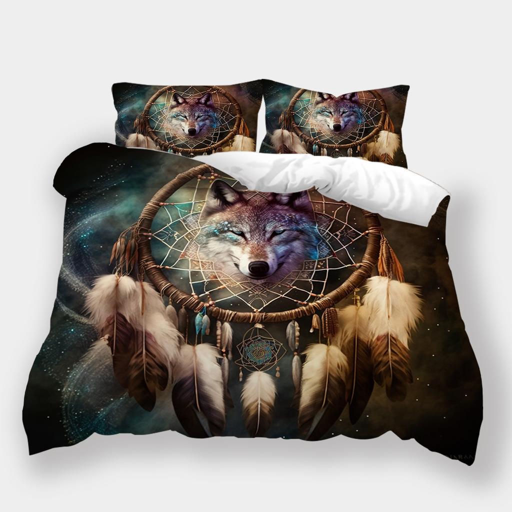 Conjunto de cama padrão lobo para casa Dreamcatcher Wolf Series Capa de cama Fronha Capa de edredom AU240 * 270 Decoração extra grande para casa