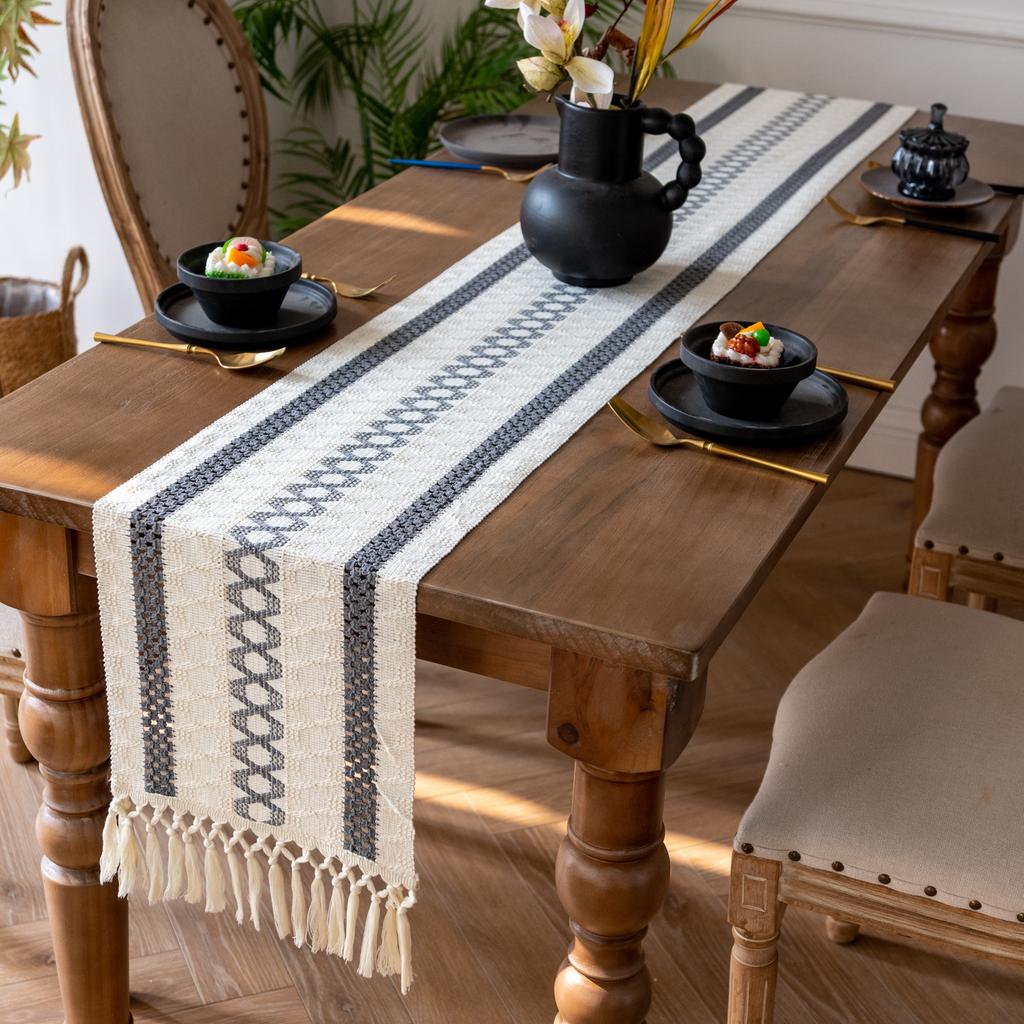Interior Mat Decorative Dining Table Cloth Table Flag Long Table Mat Cotton And Linen Woven Cover Fabric Retro Classic Home
