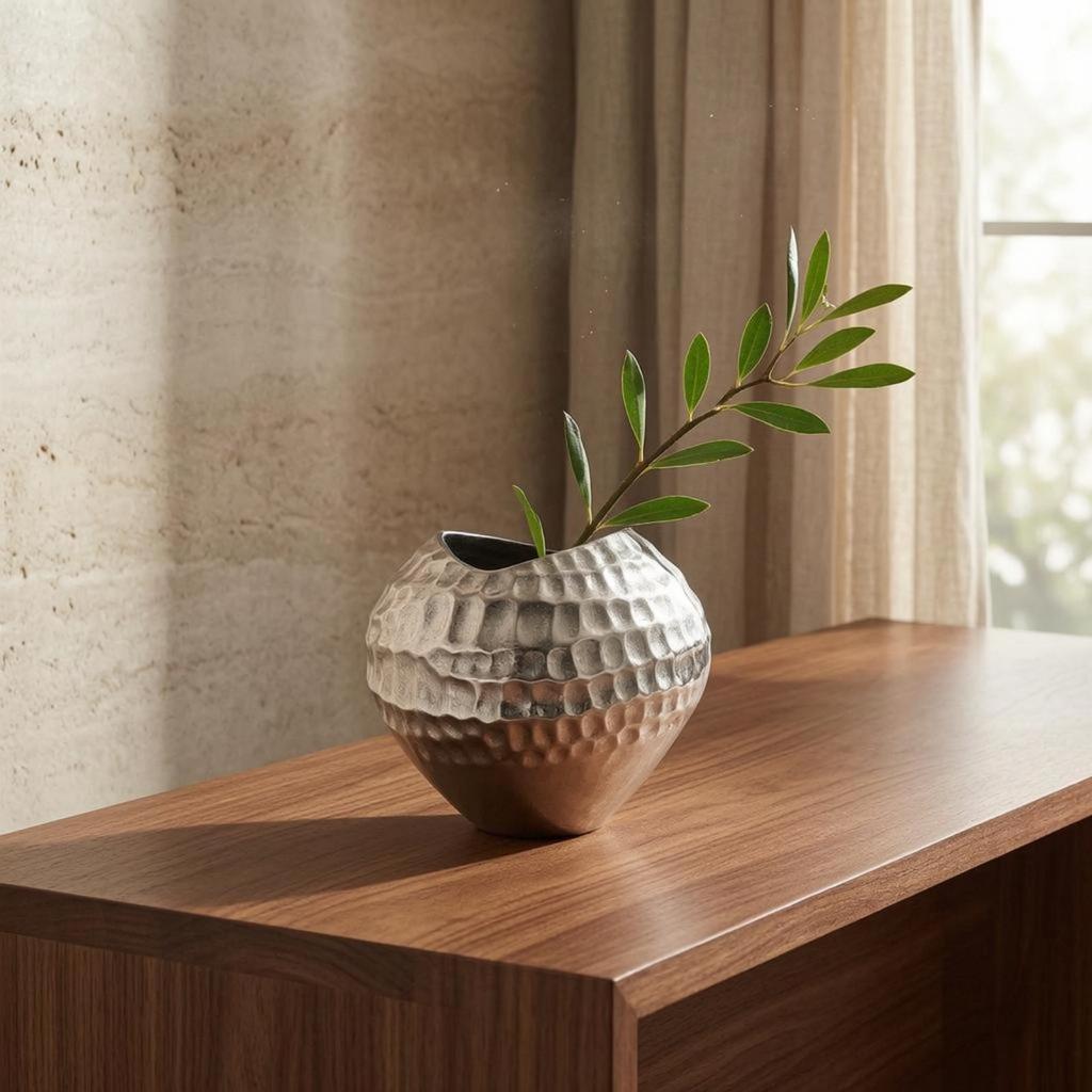 Crinkled Paper Shape Vase Hammered Texture Decorative Open OpenTop Decor for Flower Display