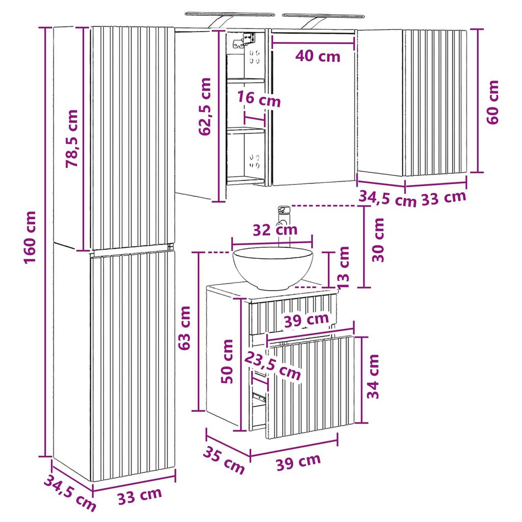 Bathroom Cabinet Set 5 pcs Reclaimed Wood Look 43 x 16 x 62.5 cm