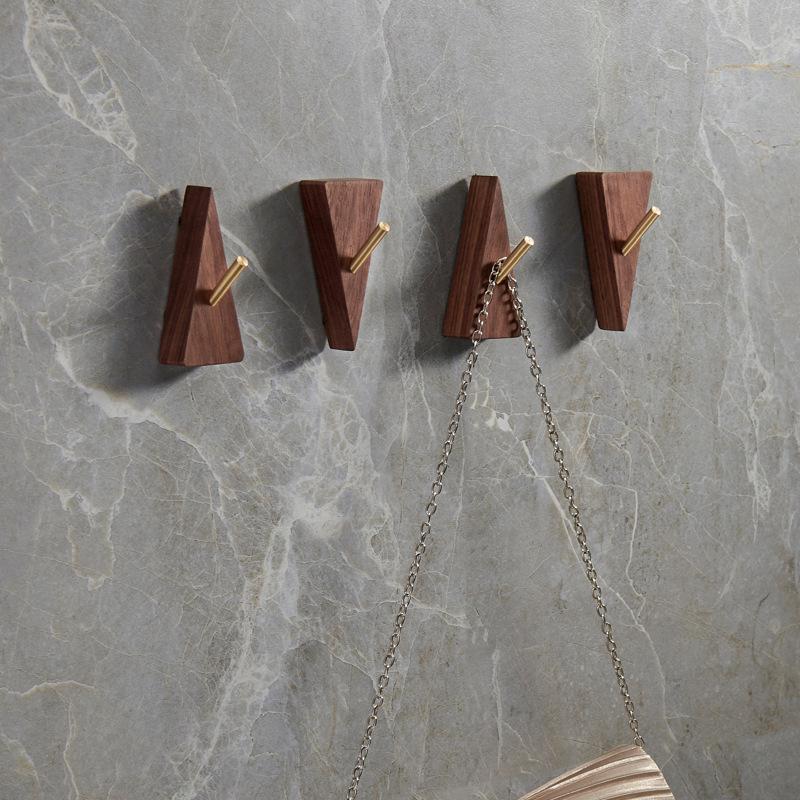 Black Walnut Wall-Mounted Key & Clothes Rack with Creative Metal Hook