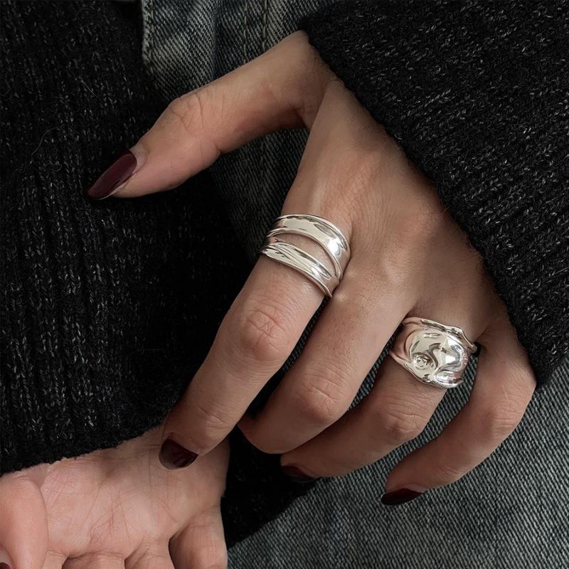 Wide Band Geometric Double Layer Open Ring for Women - Trendy Stackable Fashion Accessory
