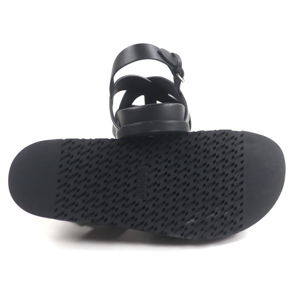 Pristine HERMES Sandals Hercules Black Navy Leather Mens 44 Used
