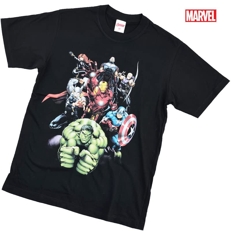 EVERSOUL Marvel T-Shirt, Short Sleeve, Avengers, Hulk, Thor, Iron Man, American Comic Book Merchandise, Gift, Men's, Black, XL [Parallel Import]