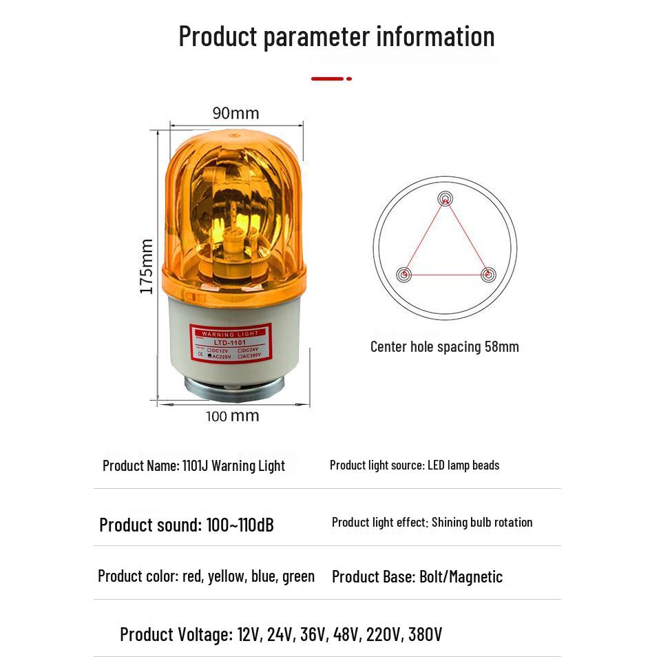 LTE-1101J LED Rotating Magnetic Strobe Warning Light with Sound Alarm (220V/24V/12V)