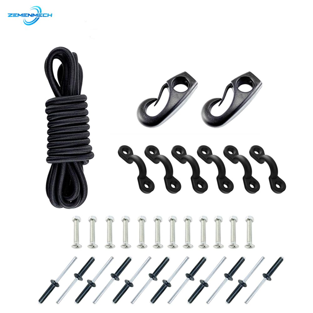 2.5m Black Bungee Rigging Kit With Screws Or Rivets Kayak Canoe Yacht